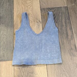 Blue Ribbed Women's Crop Top